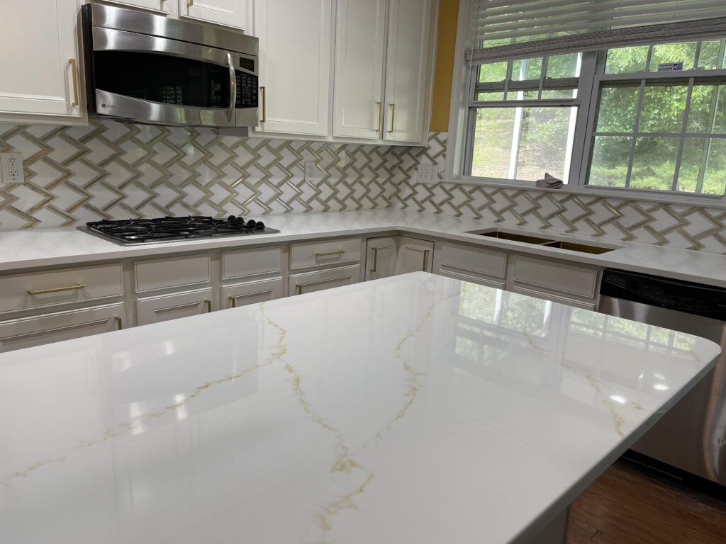 large kitchen island and cabinets
city quartz countertops
